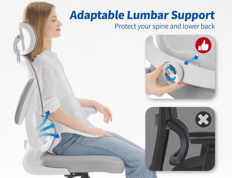 TRALT Ergonomic Office Chair - Desk Chair with Mesh PU Leather Gaming Chair - Computer Chair Comfy Adjustable Lumbar Support Executive Office Chair High Back Home Office Desk Chair for Adults(Gery) - Image 3