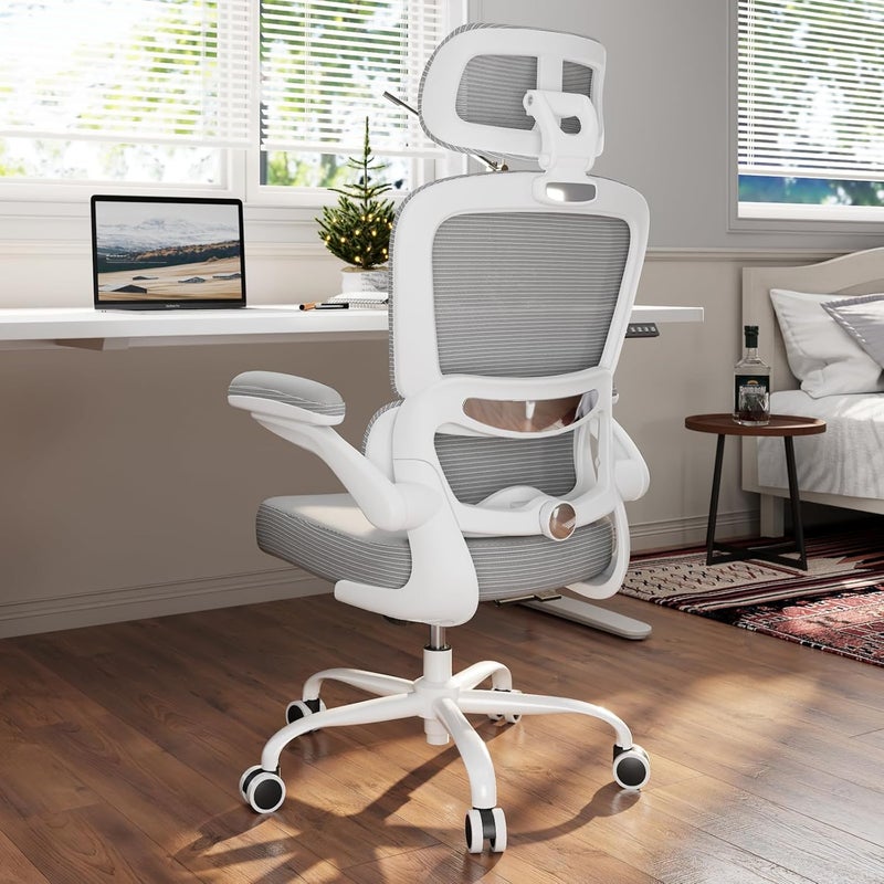 TRALT Ergonomic Office Chair - Desk Chair with Mesh PU Leather Gaming Chair - Computer Chair Comfy Adjustable Lumbar Support Executive Office Chair High Back Home Office Desk Chair for Adults(Gery) - Image 1