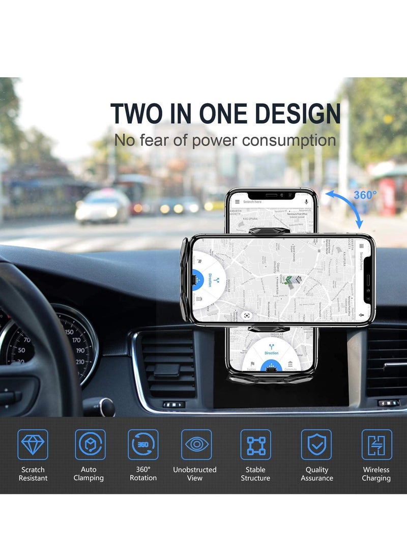 Wireless Car Charger,15W Qi Fast Charging Auto-Clamping Car Phone Holder, Air Vent Windshield Dashboard Car Phone Mount, Long Arm Suction Cup Phone Holder for iPhone or Android Phone - Image 4