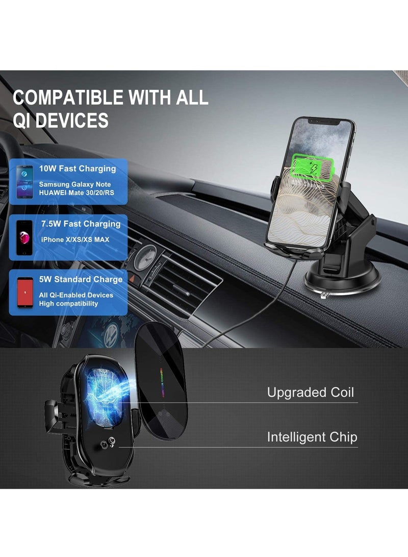 Wireless Car Charger,15W Qi Fast Charging Auto-Clamping Car Phone Holder, Air Vent Windshield Dashboard Car Phone Mount, Long Arm Suction Cup Phone Holder for iPhone or Android Phone - Image 2