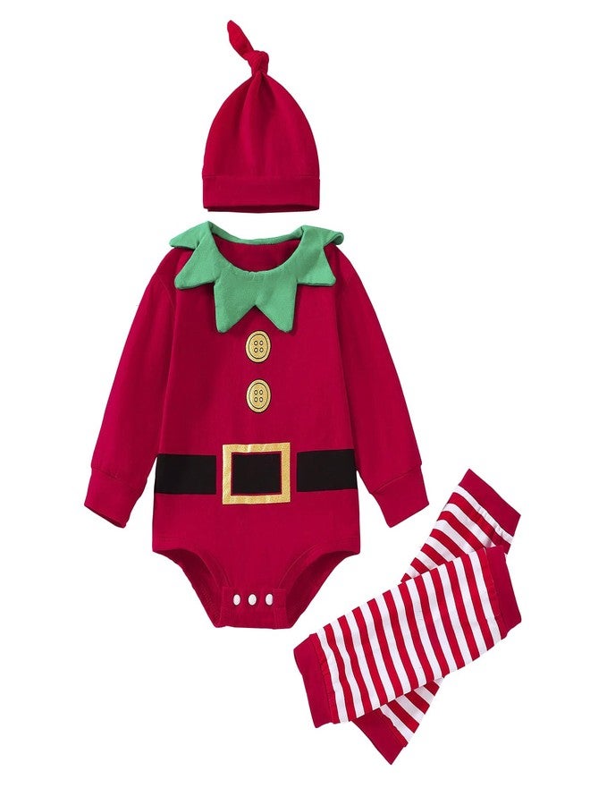 WOLBAY Newborn Infant Baby Boy Girl Christmas Outfit Long Sleeve Santa Romper+Leg Warmers+Hat 3pcs Clothes Set (Red, 0-3 Months) - Image 1