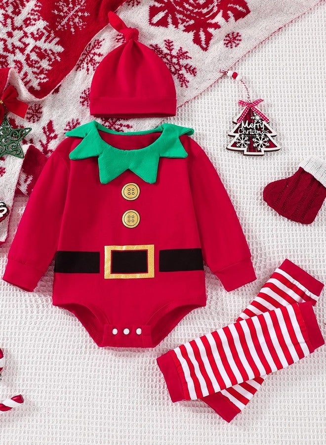 WOLBAY Newborn Infant Baby Boy Girl Christmas Outfit Long Sleeve Santa Romper+Leg Warmers+Hat 3pcs Clothes Set (Red, 0-3 Months) - Image 2