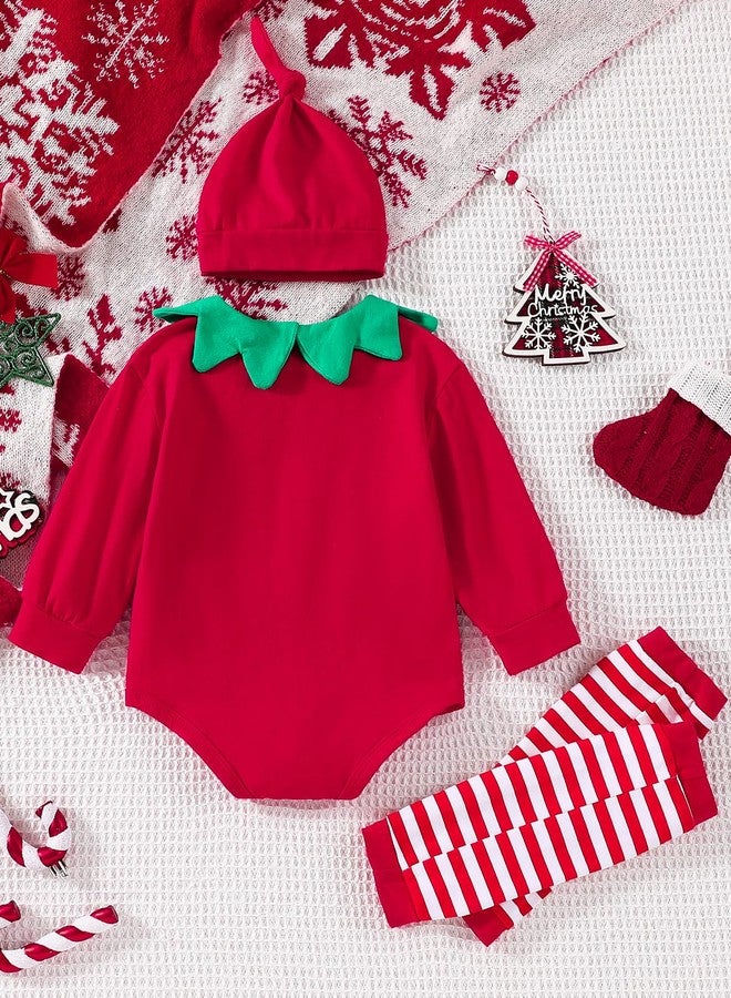 WOLBAY Newborn Infant Baby Boy Girl Christmas Outfit Long Sleeve Santa Romper+Leg Warmers+Hat 3pcs Clothes Set (Red, 0-3 Months) - Image 3