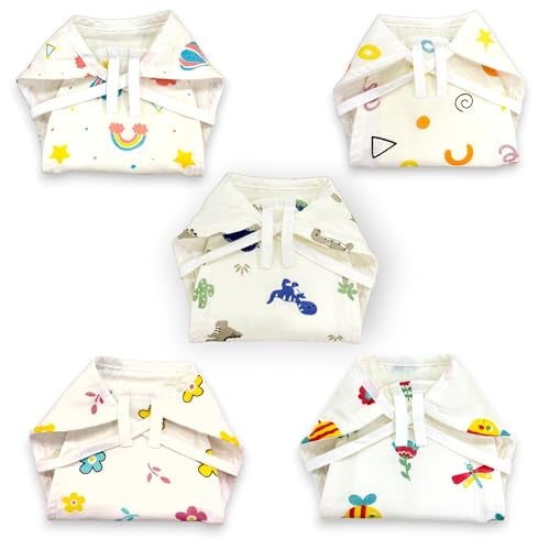 Teetar 100% Cotton Muslin Langots for Newborns (0–3 Months) | Pack of 5 Reusable Cloth Nappies with 5-Layer Absorbent Insert | Soft, Breathable, Washable Baby Diapers for Up to 7 kg (Multicolour) - Image 1