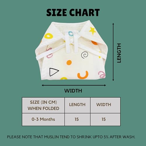 Teetar 100% Cotton Muslin Langots for Newborns (0–3 Months) | Pack of 5 Reusable Cloth Nappies with 5-Layer Absorbent Insert | Soft, Breathable, Washable Baby Diapers for Up to 7 kg (Multicolour) - Image 5