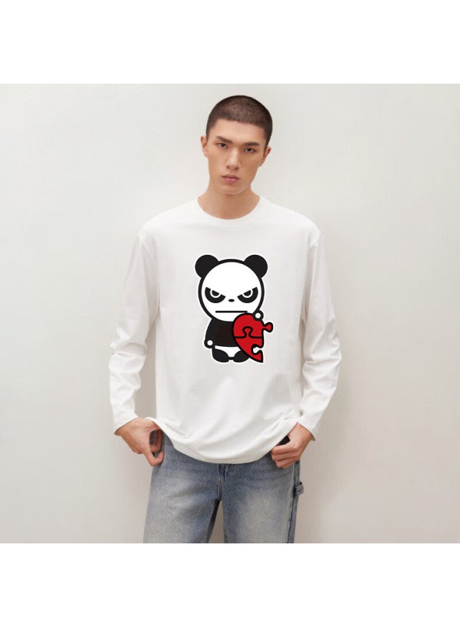 Hipanda Men's Long Sleeve T-shirt, Autumn Heavyweight Pure Cotton, Versatile, Skin-friendly, Breathable, Trendy Top, White, Size L - Image 3