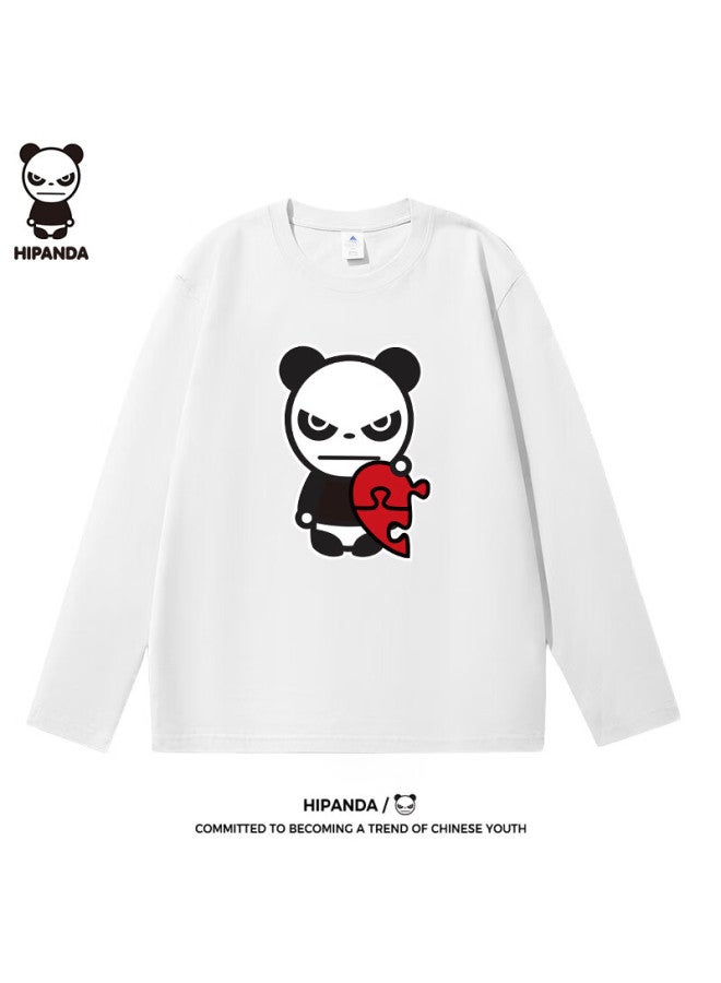 Hipanda Men's Long Sleeve T-shirt, Autumn Heavyweight Pure Cotton, Versatile, Skin-friendly, Breathable, Trendy Top, White, Size L - Image 1