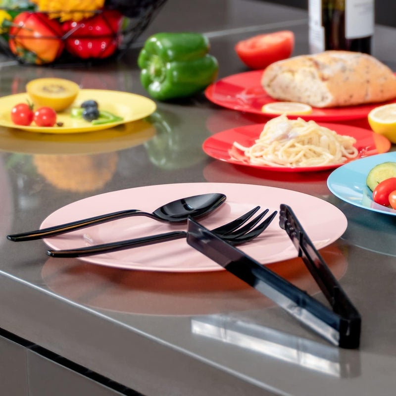 POSATE Plastic Serving Utensils Set, 18 Piece, 9" Black - Image 3
