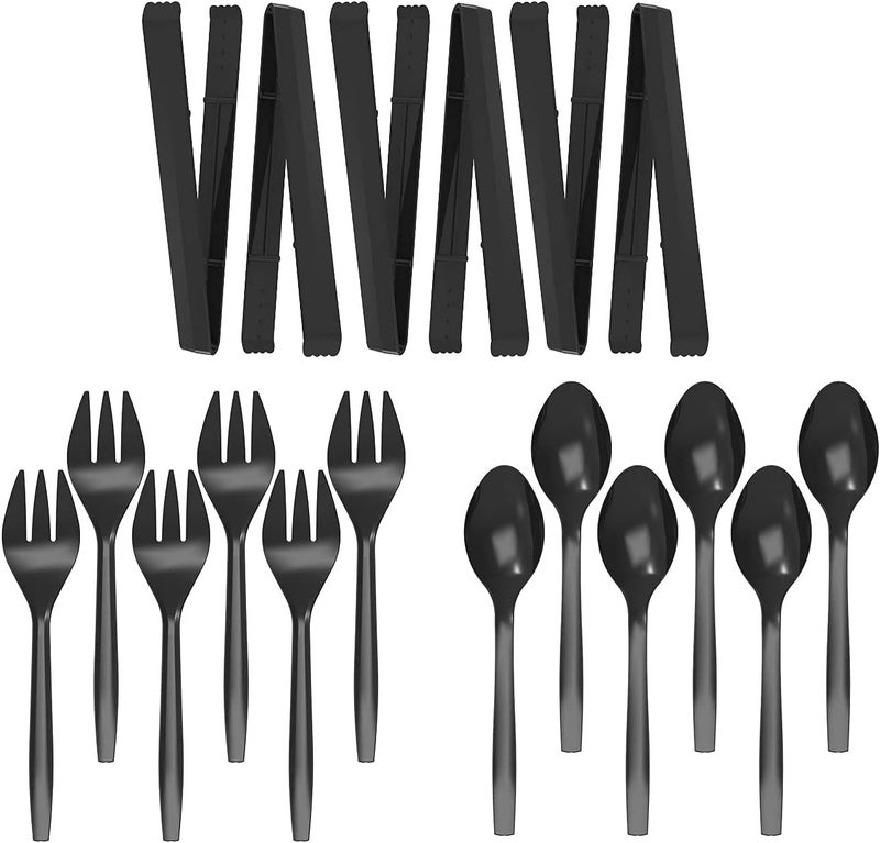 POSATE Plastic Serving Utensils Set, 18 Piece, 9" Black - Image 1