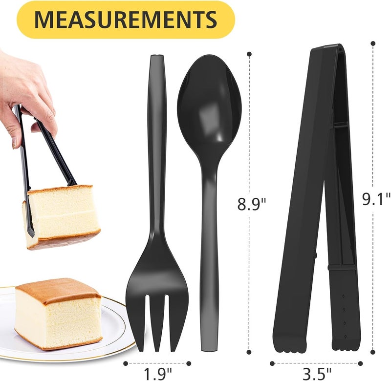 POSATE Plastic Serving Utensils Set, 18 Piece, 9" Black - Image 2