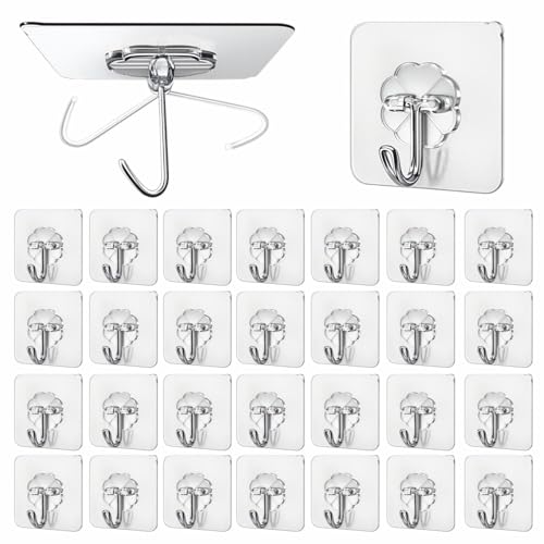 JIALTO Adhesive Hooks 30 Pcs – Heavy Duty 5 Kg Nail-Free Wall Hooks, Reusable Stainless Steel Sticky Hangers for Kitchen Bathroom Towels, Utility, Ceiling, Multipurpose Home Organization - Image 1