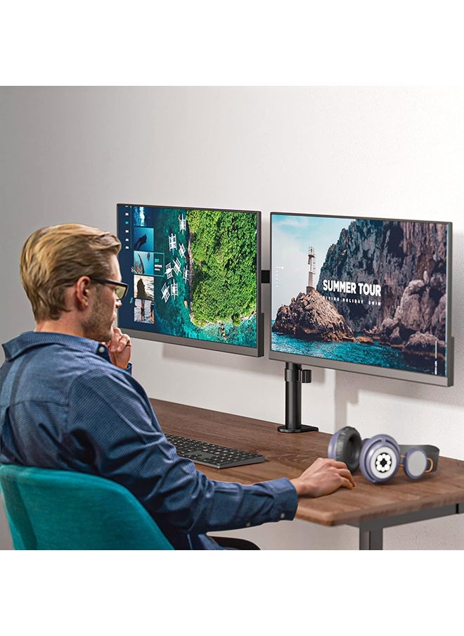Dual Monitor Stand Desk Mount, Monitor Arm for 2 LCD LED Monitor Screens up to 27", Heavy Duty Fully Adjustable Stand, Gaming Monitor Stand with Clamp and Grommet Mounting Base