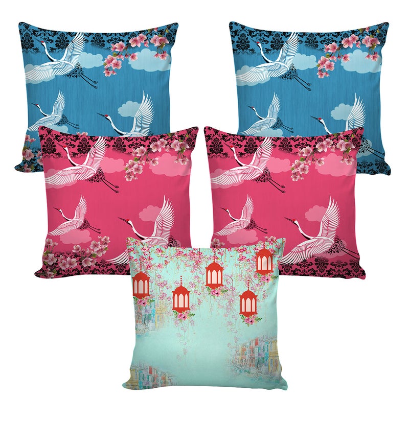 AEROHAVEN Premium Set of 5 Birds Digital Printed Hand Stitched Throw Pillow/Cushion Covers - (Multicolor, 16 x 16 Inch, CC193) - Image 2