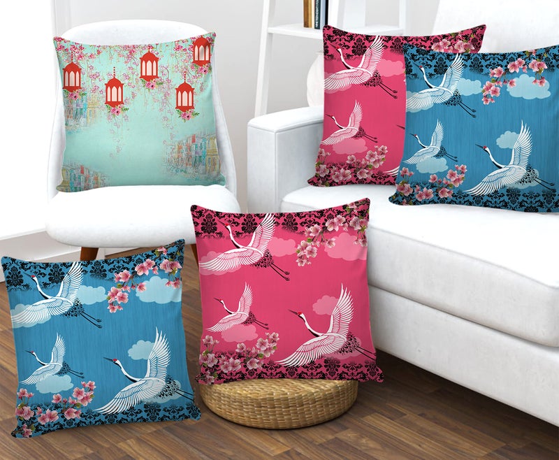 AEROHAVEN Premium Set of 5 Birds Digital Printed Hand Stitched Throw Pillow/Cushion Covers - (Multicolor, 16 x 16 Inch, CC193) - Image 1