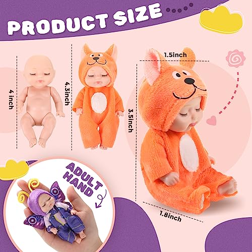 Hanaive 4 Pcs 4 Inch Mini Baby Dolls Lifelike Realistic Baby Dolls Animal Clothes Cute Tiny Gifts for Kids Birthday Party(Novelty Style) - Image 2