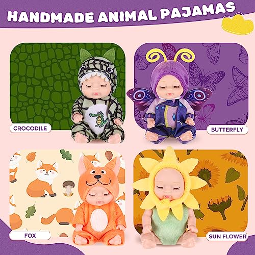 Hanaive 4 Pcs 4 Inch Mini Baby Dolls Lifelike Realistic Baby Dolls Animal Clothes Cute Tiny Gifts for Kids Birthday Party(Novelty Style) - Image 3