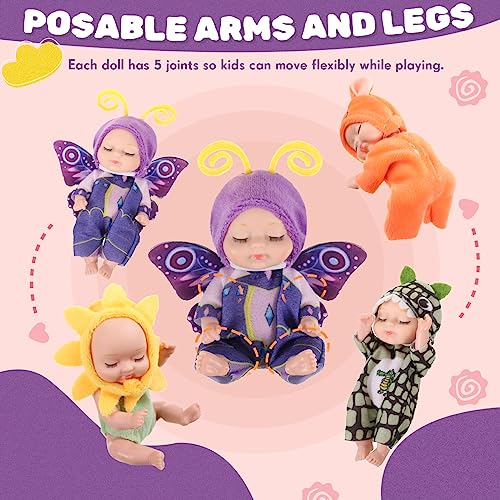 Hanaive 4 Pcs 4 Inch Mini Baby Dolls Lifelike Realistic Baby Dolls Animal Clothes Cute Tiny Gifts for Kids Birthday Party(Novelty Style) - Image 5