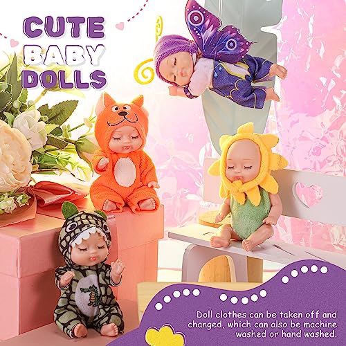 Hanaive 4 Pcs 4 Inch Mini Baby Dolls Lifelike Realistic Baby Dolls Animal Clothes Cute Tiny Gifts for Kids Birthday Party(Novelty Style) - Image 4
