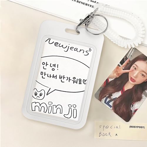 YAHUIPEIUS Acrylic Photocard Holder Keychain Photo Card Holders 3 Inch ID Badge Holder Bus Credit ID Bank Card Holders (Square White) - Image 4
