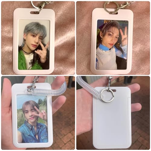 YAHUIPEIUS Acrylic Photocard Holder Keychain Photo Card Holders 3 Inch ID Badge Holder Bus Credit ID Bank Card Holders (Square White) - Image 2