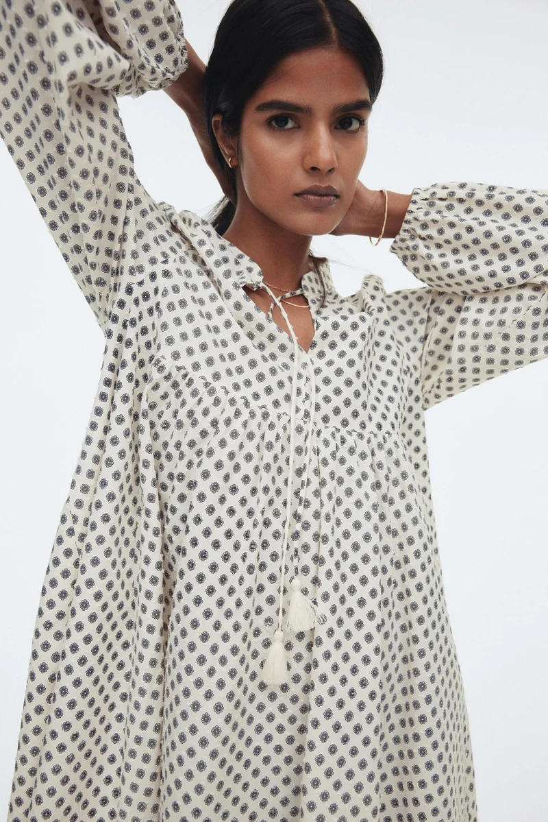 اتش اند ام فستان قطني برباط