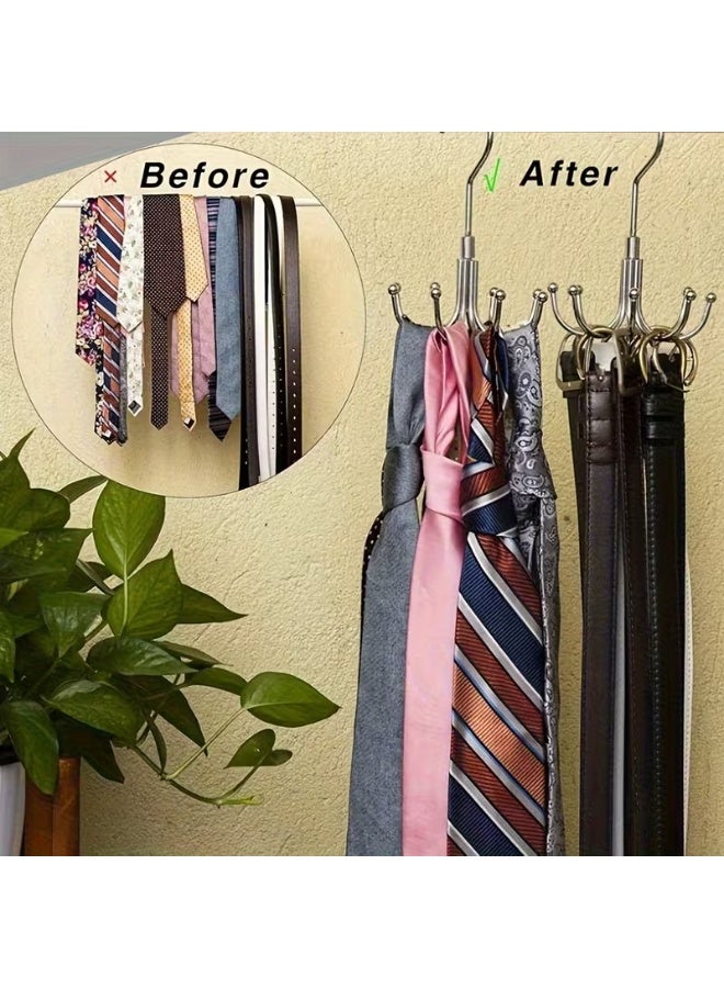HIAS Space-Saving Rotating Organizer – 8-Hook Wall & Closet Belt Hanger, Heavy-Duty Stainless Steel – For Belts, Ties, Scarves, Bags – Multi-Use Wardrobe Storage Rack - Image 5