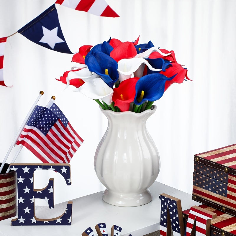 36 Pcs Patriotic Real Touch Artificial Calla Lilies Red White Blue Faux Flowers for Independence Day Decoration - Image 4