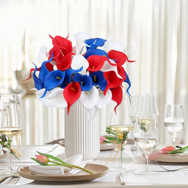 36 Pcs Patriotic Real Touch Artificial Calla Lilies Red White Blue Faux Flowers for Independence Day Decoration - Image 5