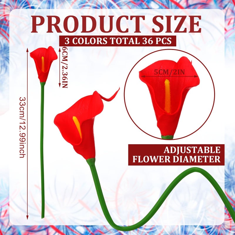 36 Pcs Patriotic Real Touch Artificial Calla Lilies Red White Blue Faux Flowers for Independence Day Decoration - Image 3