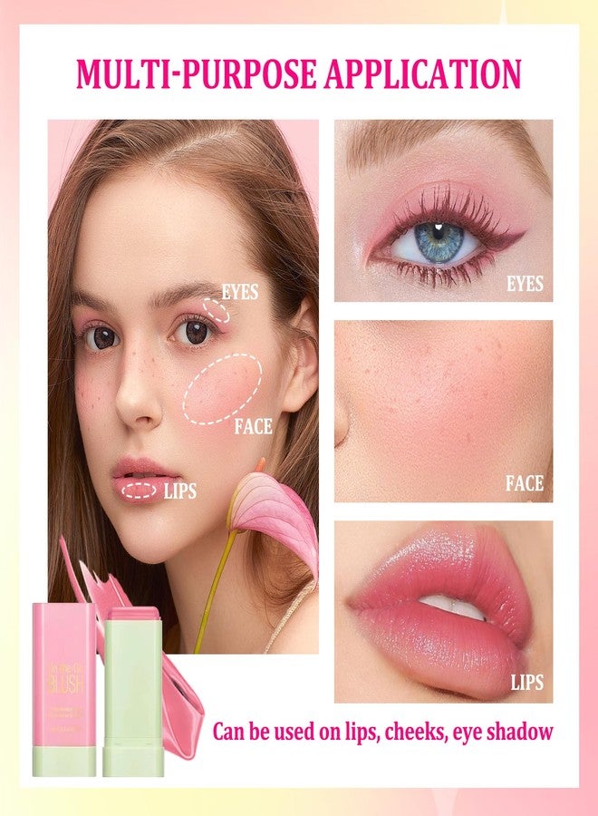 PPPanYiDi 3PCS Blush Stick for Cheeks,Multi-use Solid Matte Makeup Stick Blush Cream for Cheek Eyes and Lips Tint,Moisturizing Tinted Cream Blush,Natural Blendable Cheek Blusher with 3 Makeup Sponges - Image 4