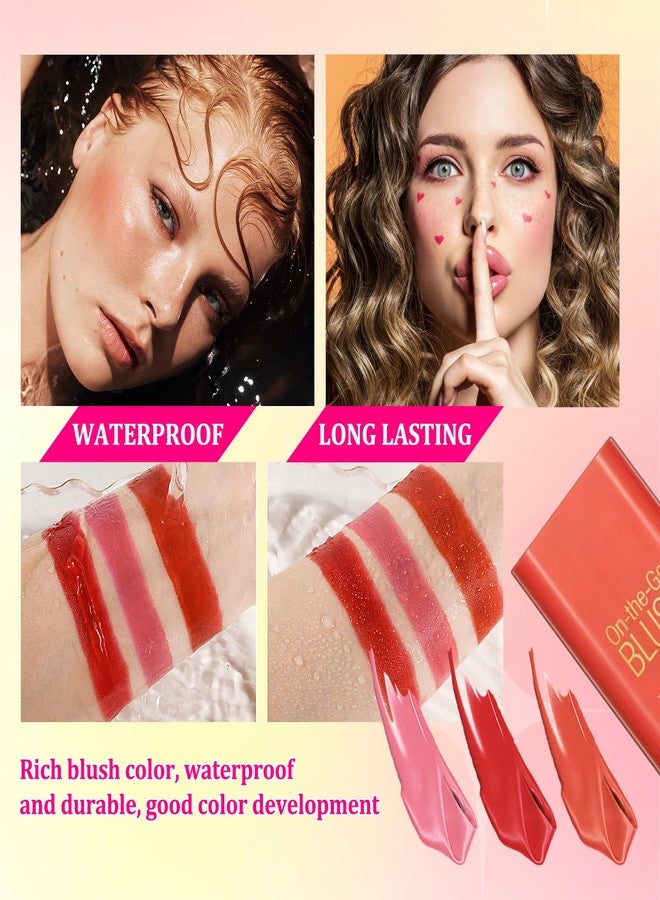 PPPanYiDi 3PCS Blush Stick for Cheeks,Multi-use Solid Matte Makeup Stick Blush Cream for Cheek Eyes and Lips Tint,Moisturizing Tinted Cream Blush,Natural Blendable Cheek Blusher with 3 Makeup Sponges - Image 5