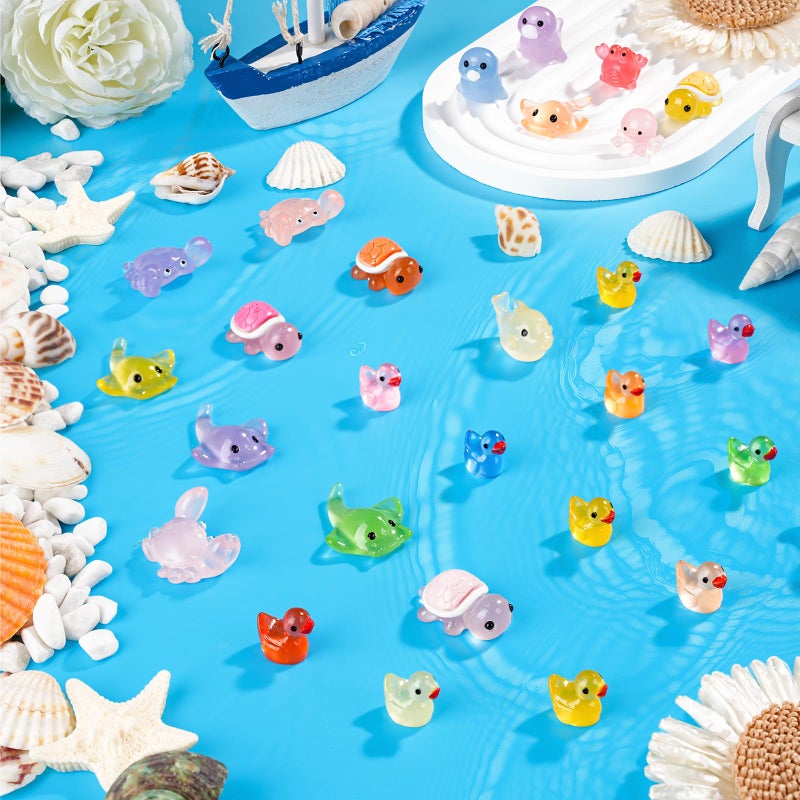 VZZNN 300 Pcs Luminous Mini Resin Animal in The Dark Mini Resin Figurines with 25 Styles Duck Frog Rabbit Owl Mushroom Shapes for Fairy Garden Accessories Micro Landscape Bonsai Aquarium Outdoor Decor - Image 5
