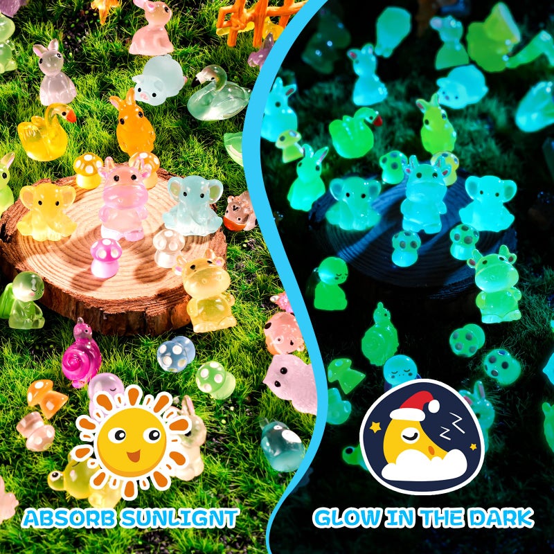 VZZNN 300 Pcs Luminous Mini Resin Animal in The Dark Mini Resin Figurines with 25 Styles Duck Frog Rabbit Owl Mushroom Shapes for Fairy Garden Accessories Micro Landscape Bonsai Aquarium Outdoor Decor - Image 4