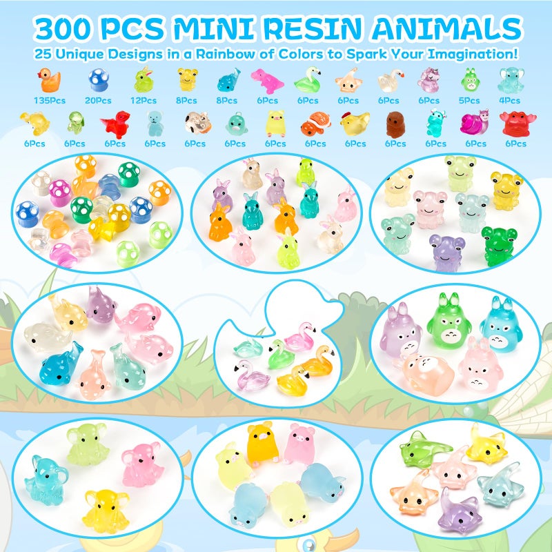 VZZNN 300 Pcs Luminous Mini Resin Animal in The Dark Mini Resin Figurines with 25 Styles Duck Frog Rabbit Owl Mushroom Shapes for Fairy Garden Accessories Micro Landscape Bonsai Aquarium Outdoor Decor - Image 2