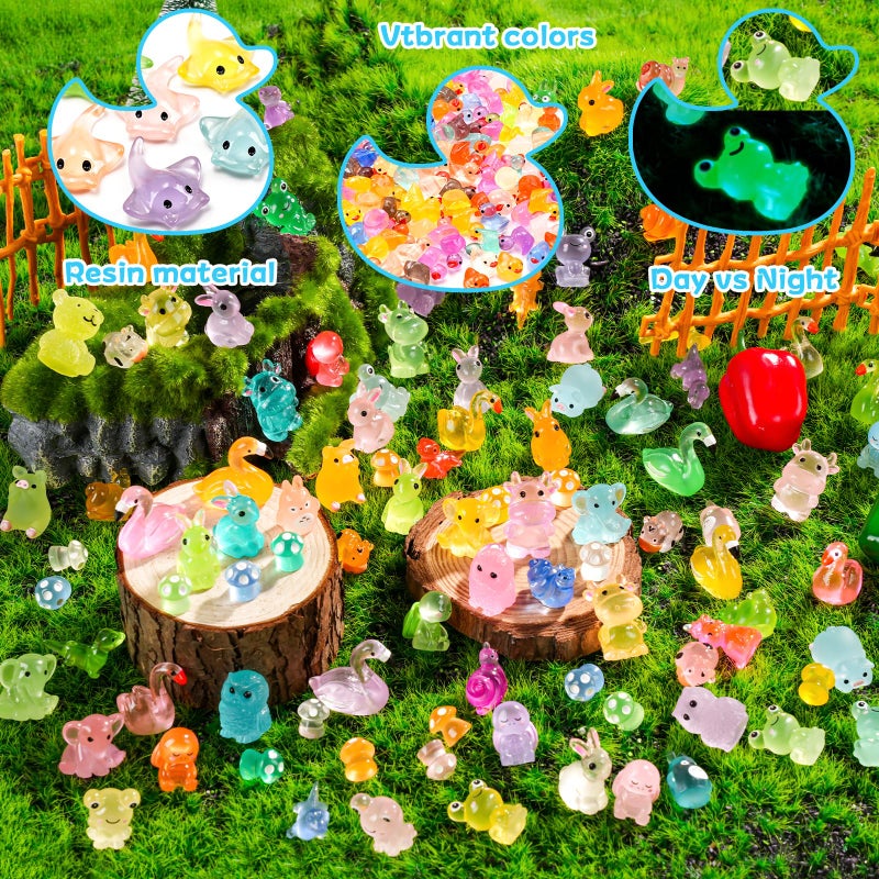 VZZNN 300 Pcs Luminous Mini Resin Animal in The Dark Mini Resin Figurines with 25 Styles Duck Frog Rabbit Owl Mushroom Shapes for Fairy Garden Accessories Micro Landscape Bonsai Aquarium Outdoor Decor - Image 3