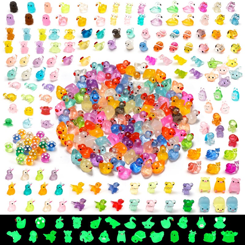 VZZNN 300 Pcs Luminous Mini Resin Animal in The Dark Mini Resin Figurines with 25 Styles Duck Frog Rabbit Owl Mushroom Shapes for Fairy Garden Accessories Micro Landscape Bonsai Aquarium Outdoor Decor - Image 1