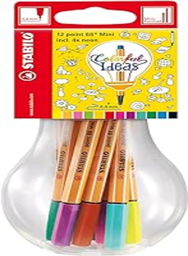 Stabilo point 88 mini - colourful ideas pens in resealable light bulb - 12