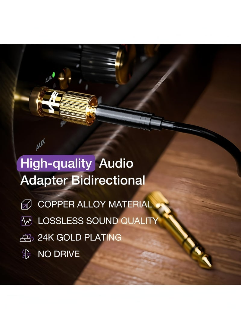 فليفيو محول مقبس صوت ستيريو مقاس 6.35 مم 1.4 بوصة ذكر إلى 3.5 مم 1.8 بوصة أنثى لكابل AUX لمكبر صوت الجيتار وسماعات الرأس عبوة من قطعتين - Image 2