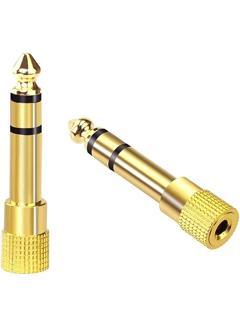 فليفيو محول مقبس صوت ستيريو مقاس 6.35 مم 1.4 بوصة ذكر إلى 3.5 مم 1.8 بوصة أنثى لكابل AUX لمكبر صوت الجيتار وسماعات الرأس عبوة من قطعتين - Image 1