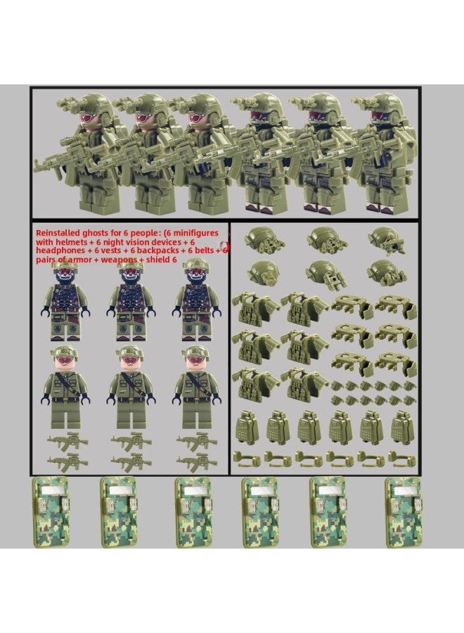 Cross-border AliExpress Military Black Ghost Special Police 6-person Suit Backpack Building Blocks Assembling Tactical Belt Accessories