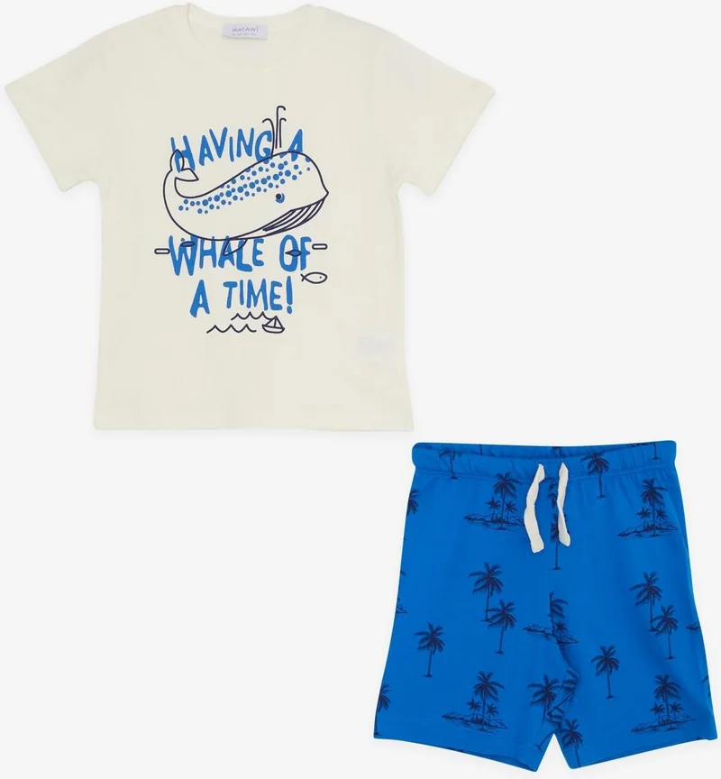 مكاوي Breeze Boy's Shorts Set Fun Whale Printed 1.5-5 Years, Cream
