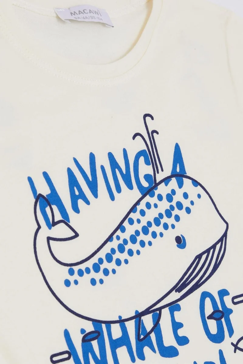 مكاوي Breeze Boy's Shorts Set Fun Whale Printed 1.5-5 Years, Cream