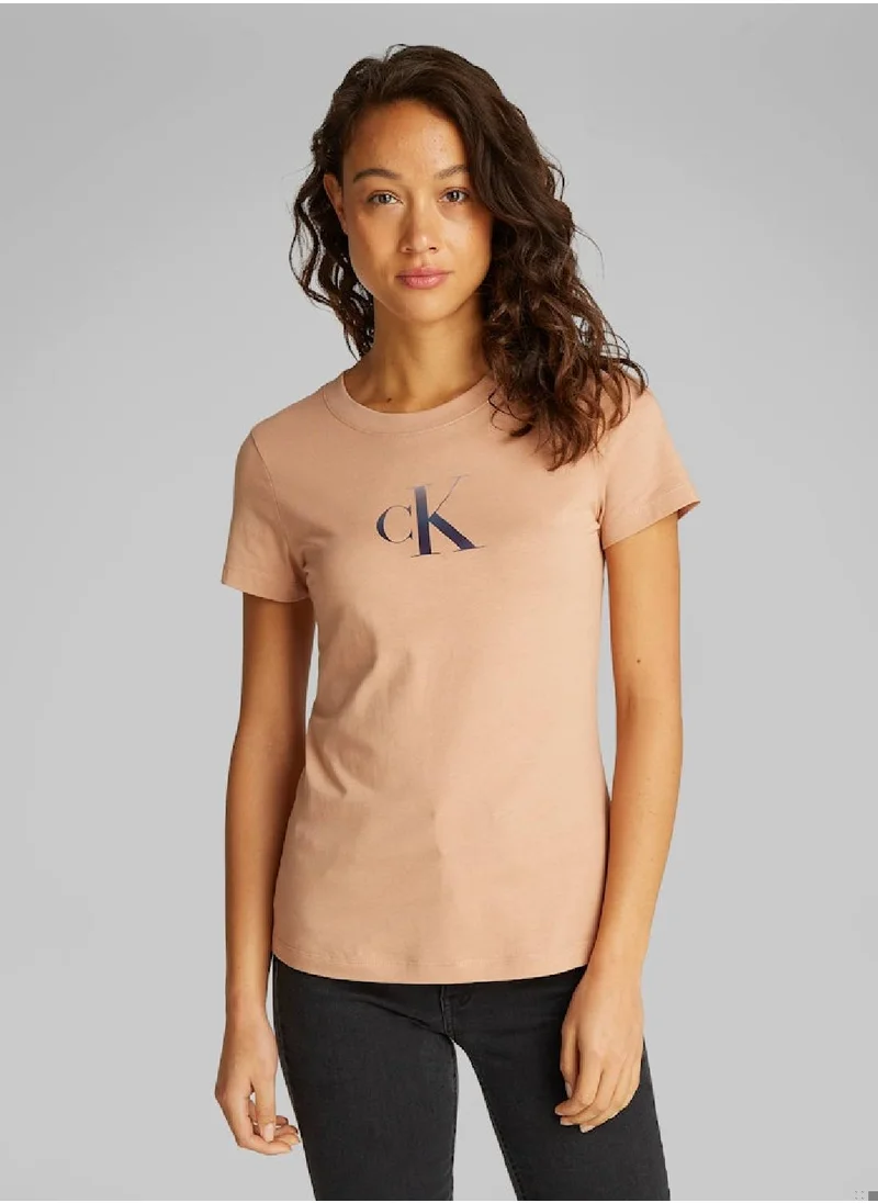 Calvin Klein Jeans Women's Slim Monogram T-Shirt - Cotton, Orange