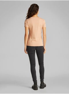 Calvin Klein Jeans Women's Slim Monogram T-Shirt - Cotton, Orange  - Image 4