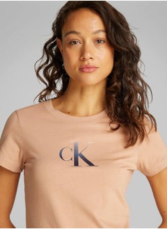 Calvin Klein Jeans Women's Slim Monogram T-Shirt - Cotton, Orange  - Image 5