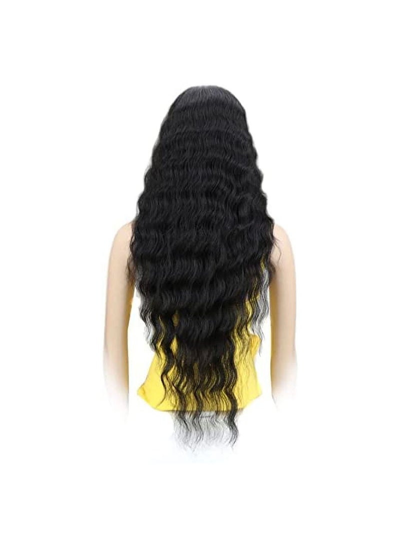 إستيل شعر مستعار أمامي من الدانتيل 24 شعر مستعار صناعي مموج طويل 4.5 جزء عميق HD دانتيل شفاف للنساء شعر مستعار بكثافة 130٪ لون أسود - Image 4