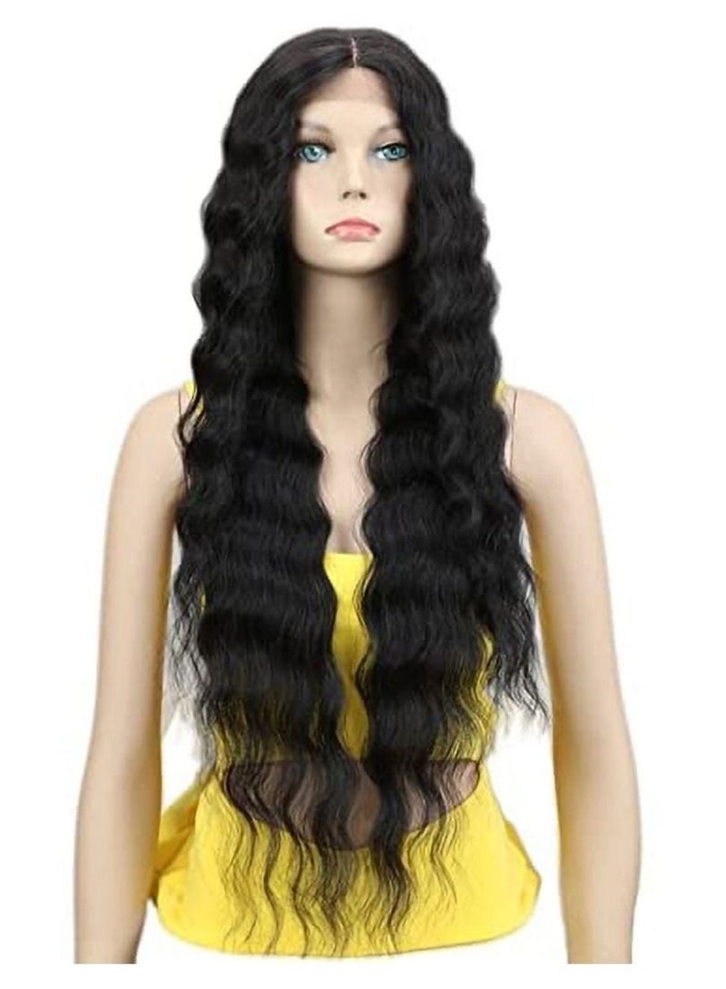 إستيل شعر مستعار أمامي من الدانتيل 24 شعر مستعار صناعي مموج طويل 4.5 جزء عميق HD دانتيل شفاف للنساء شعر مستعار بكثافة 130٪ لون أسود - Image 1