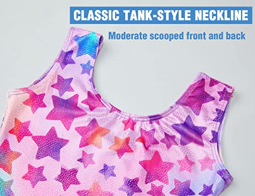 TENVDA Gymnastics Leotards for Girls Toddler 3t 4t Hot Pink Sparkly Stars Print Sleeveless Tumbling Outfit Bodysuits Dancewear - Image 3