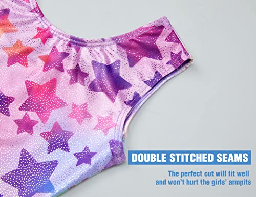 TENVDA Gymnastics Leotards for Girls Toddler 3t 4t Hot Pink Sparkly Stars Print Sleeveless Tumbling Outfit Bodysuits Dancewear - Image 4