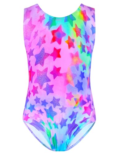 TENVDA Gymnastics Leotards for Girls Toddler 3t 4t Hot Pink Sparkly Stars Print Sleeveless Tumbling Outfit Bodysuits Dancewear - Image 1